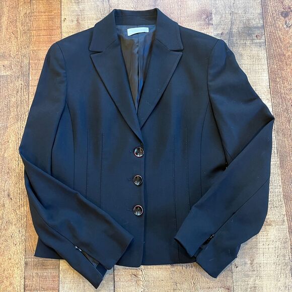 Caractere Black Blazer Fitted Lined Size 42/8 Wool Blend 3 Button Office Work - Picture 6 of 9